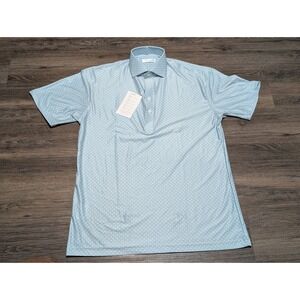 Collars & Co Featherweight Polo Shirt Light Blue Star Print Short Sleeve Small